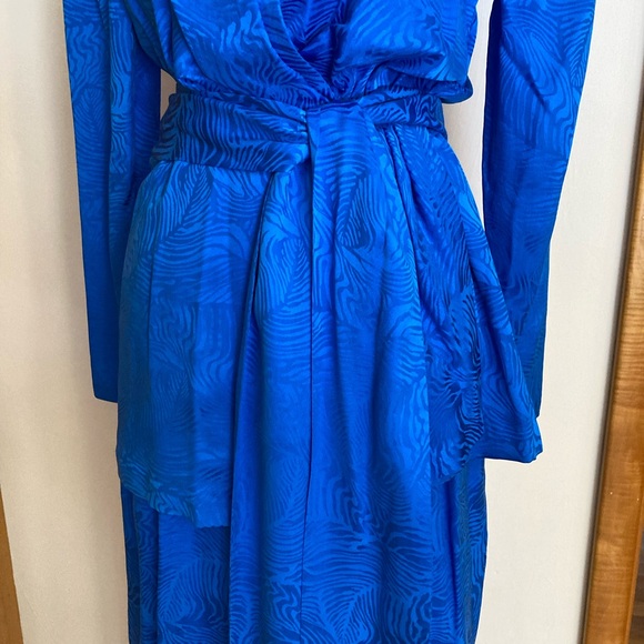 Stanley Sherman Vibrant Royal Blue Jumpsuit 2pc Silk Rose Jacquard Pattern - Picture 8 of 15